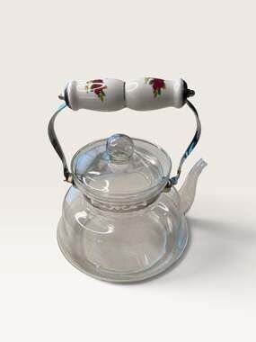 Glass Teapot 1200ml Floral Ceramic Handle